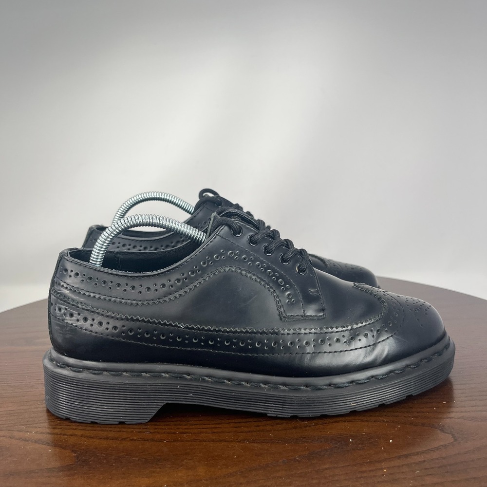 Dr Martens Oxford 3989 Shoes Men 6 Black Leather Smooth Wingtip Brogue Derby W7 - Picture 4 of 16